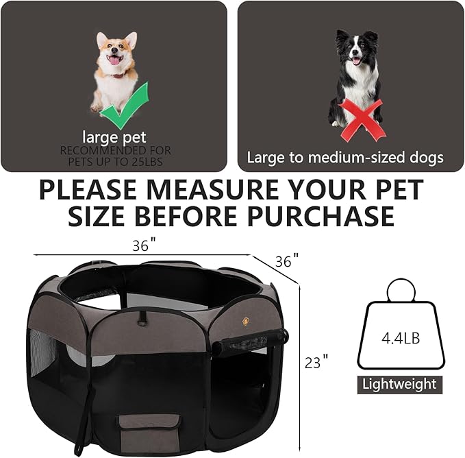 Pet Puppy Dog Playpen, Kitten Playpen Indoor/Outdoor, Portable Dog Play Pen Tent Crates Cage for Medium Dog and Cat, Foldable Pop Up Dog Kennel Playpen with Waterproof Bottom & Top Cover, Brown