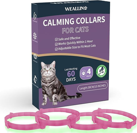 4 Packs Calming Collar for Cats Glow in The Dark, Cat Calming Collar Anti Anxiety Aggression Stress Pheromone Collar for Cats with 60 Days Long-Lasting Effect, Adjustable for Most Cat