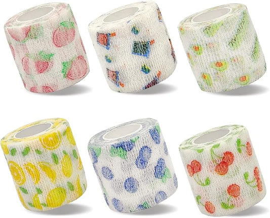 Vet Wrap Cute Fruit Self Adhesive Bandage Wrap, 6 Pack Adhesive Non Woven Bandage Wrap, Breathable Self Stick Bandages Wrap, 2 Inch Paw Bandages for Dog Cat Horse Pet Animals Wounds