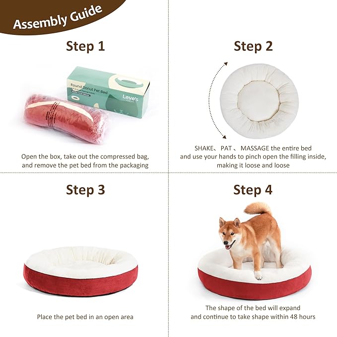 Love's cabin Round Donut Cat and Dog Cushion Bed, 30in Pet Bed for Medium or Large Dogs, Anti-Slip & Water-Resistant Bottom, Soft Durable Fabric Pet beds, Washable Calming Cat & Dog Bed Red