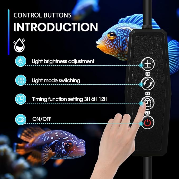 Zingbabu Fish Tank Lights, 40W RGBW Full Spectrum Aquarium Lights with Timer and Color Lights Modes, Adjustable Brightness Fish Lamp and Extendable Bracket for 48-55 Inch Aquarium