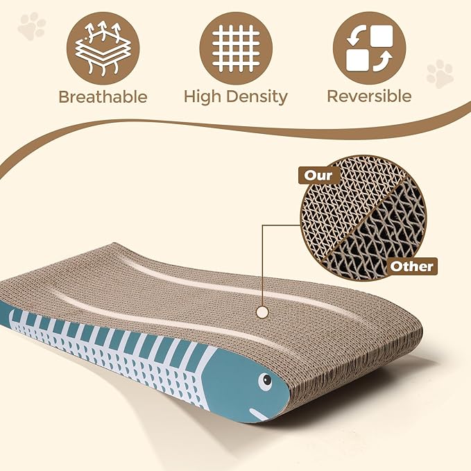 ComSaf Cat Scratching Board 2 Pack, Cat Scratcher Cardboard, Curved Cat Scratcher, Cute Cat Scratch Pad for Kitty, Recycle Cardboard Cat Scratcher, Double-Sided Pad for Long Lasting Use (Blue)