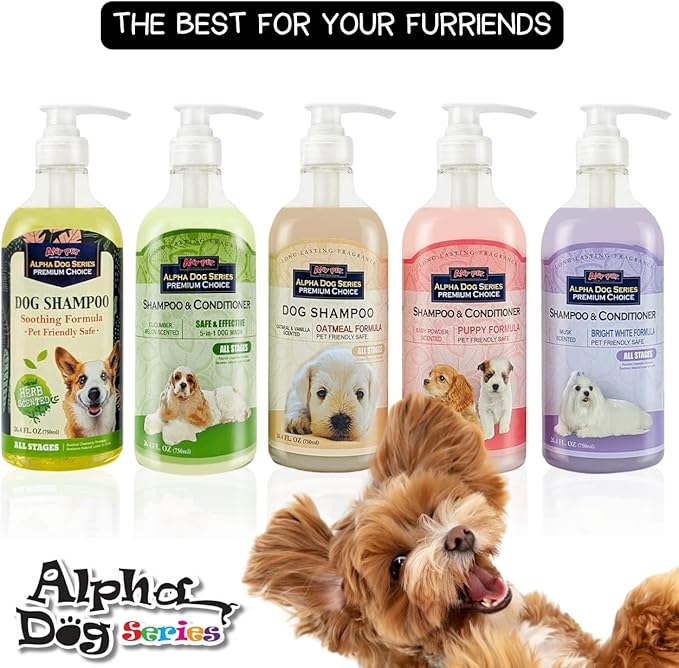 Alpha Dog Series - Grooming Natural Herbal Dog Shampoo, pH Balanced Shampoo for Dogs, Moisturizing Soothing Dog Shampoo for Sensitive Skin - 26.4 fl. oz. (Pack of 6)