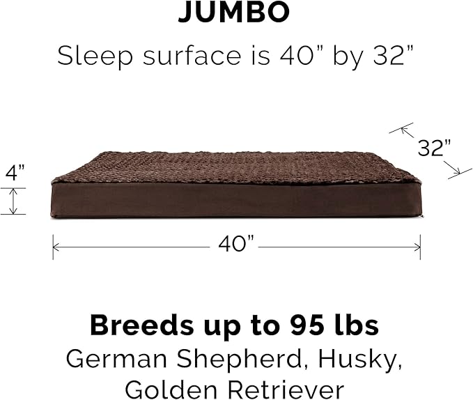 Furhaven Memory Foam Dog Bed for Large Dogs w/ Removable Washable Cover, For Dogs Up to 95 lbs - Ultra Plush Faux Fur & Suede Mattress - Chocolate, Jumbo/XL