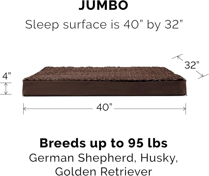 Furhaven Cooling Gel Dog Bed for Large Dogs w/ Removable Washable Cover, For Dogs Up to 95 lbs - Ultra Plush Faux Fur & Suede Mattress - Chocolate, Jumbo/XXL