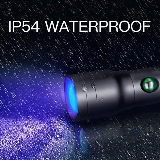 UV Flashlight USB C Rechargeable, 395nm Blacklight Flashlight, Zoomable Ultraviolet Pen Flashlight IP54 Pet Urine Detector for Cat Dog Stains, Scorpion, Bed Bug