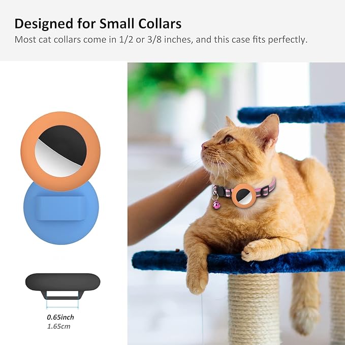 2022 Airtag Cat Collar Holder, Small Air tag Cat Collar Holder Compatible with Apple Airtag GPS Tracker, 2Pack Waterproof Case Cover for Cat Dog Pet Collar Within 3/8 inch (Orange&SkyBlue)