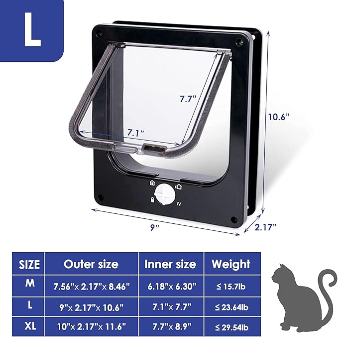 Upgraded Version - Cat Doors Flap (for Cat up to 23.6lb), Magnetic Pet Door with 4 Way Locking for Interior Exterior Doors, Weatherproof Gate, Easy Installation