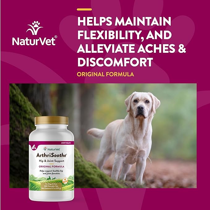 NaturVet ArthriSoothe Hip & Joint Formula Pet Supplement for Dogs & Cats – Includes Glucosamine, MSM, Chondroitin, Boswellia, Green Lipped Mussel – Supports HIPS, Joints – 500 Ct.