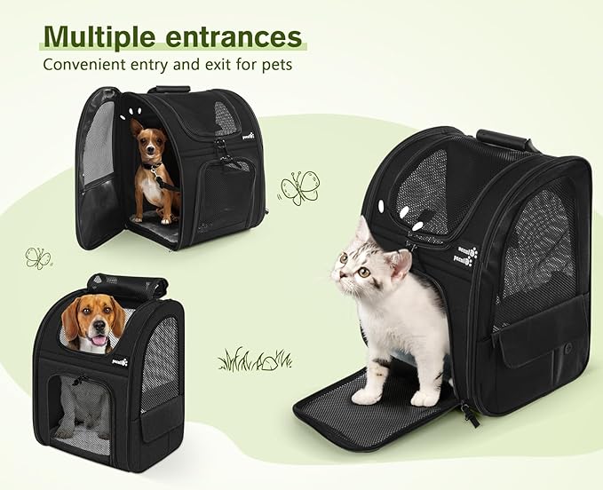 Pecute Pet Carrier Backpack, Large Cat Carrier Backpack, Expandable Cat Backpack with Breathable Mesh for Medium Large Cats, and Small Dogs, Dog Backpack Carrier for Travel Hiking Black