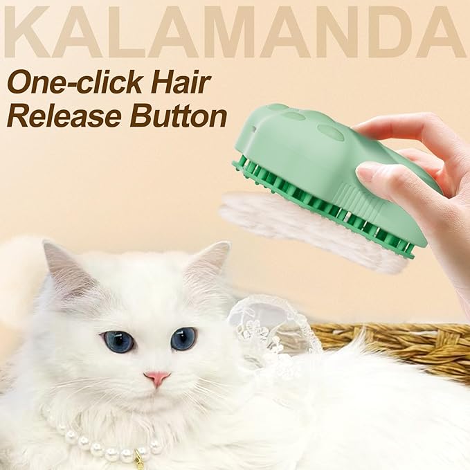 Cat Steam Brush for Shedding, 4 in 1 Steamy Cat Brush with Cleanser, Dog Massage Grooming Brush with Release Button, Pet Hair Cleaning Misting Comb for Kitten(Green Paw)