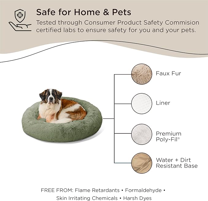 Best Friends by Sheri The Original Calming Donut Cat and Dog Bed in Shag Fur Sage, Large 36"