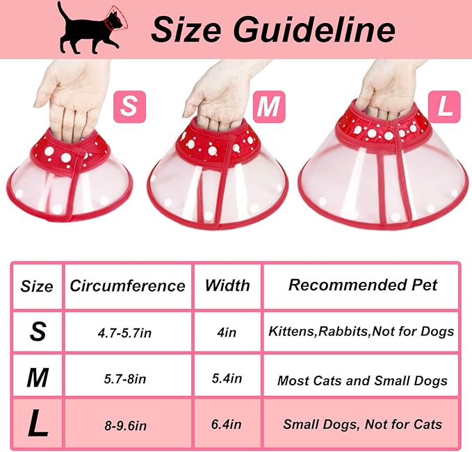 Vivifying Dog Cones for Small Dogs, Adjustable 8-9.6 Inches Soft Lightweight Elizabethan Collar for Small Dogs and Large Cats to Stop Licking Wounds After Surgery(Red)