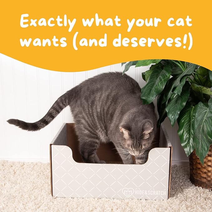 Hide & Scratch Extra-Large Heavy Duty Cardboard Cat Scratcher Box and Cat Bed with Refillable Scratch Pad