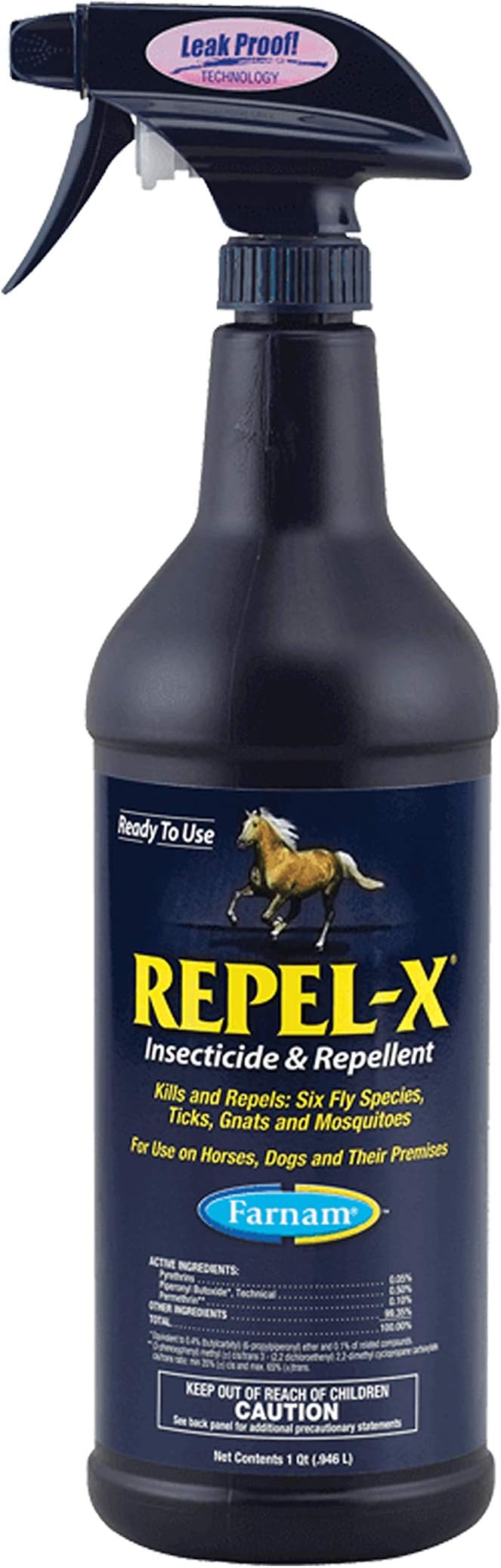 Farnam Repel-X Ready-To-Use Fly Spray, Insecticide And Repellent For Horses And Dogs, 32 Fluid Ounces, 1 Quart Bottle With Trigger Sprayer