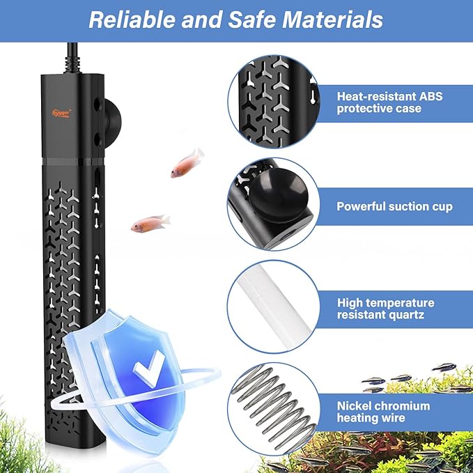 hygger 300w Aquarium Heater, Fish Tank Heater with Intelligent Temperature Control, Over-Temperature Protection and Automatic Power-Off When Leaving Water, for 40-75 Gallon Tanks