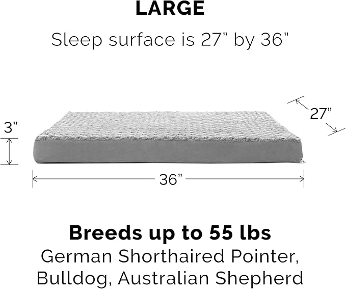 Furhaven Cooling Gel Dog Bed for Large/Medium Dogs w/ Removable Washable Cover, For Dogs Up to 55 lbs - Ultra Plush Faux Fur & Suede Mattress - Gray, Large