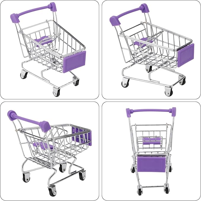 Hypeety Mini Shopping Handcart Trolley Bird Parrot Pet Intelligence Utility Cart Mode Storage Toy Decoration Toys (Purple)