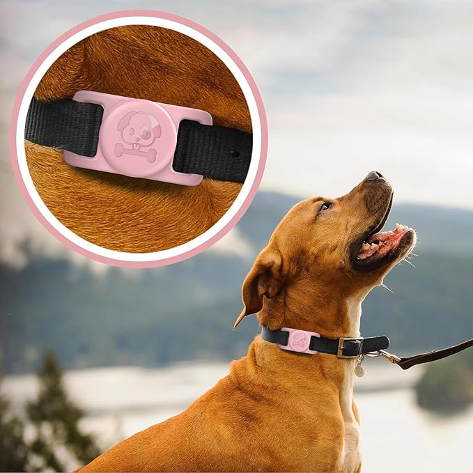 Airtag Dog Collar Holder Waterproof [2 Pack] Silicone Full Body Covered Ultra-Durable Lightweight Case Anti-Lost Protective Apple Air Tag Holder for Pet Dogs & Cats Collars (Pink & Purple)