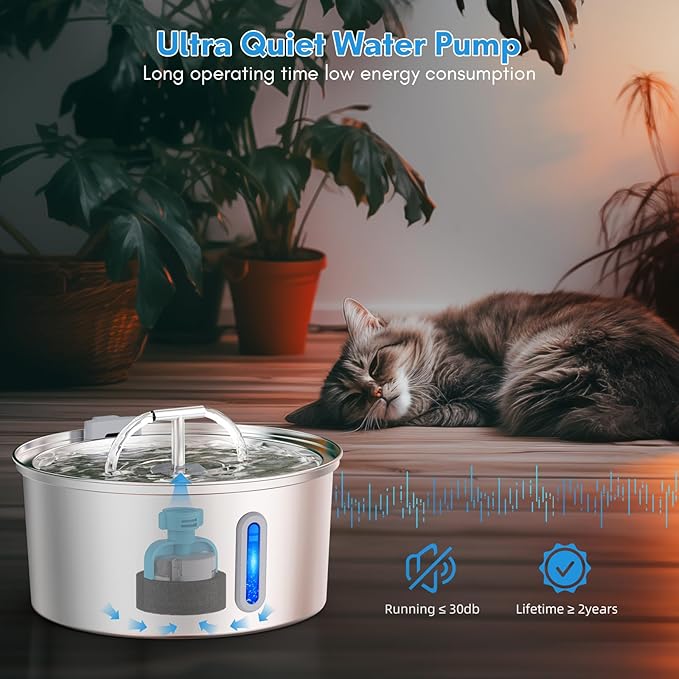 Cat Water Fountain, GPOSY 108oz/3.2L Cat Fountain, Automatic Dog Water Dispenser with LED Light and Circulating Filtration System for Cats, Dogs, Multiple Pets