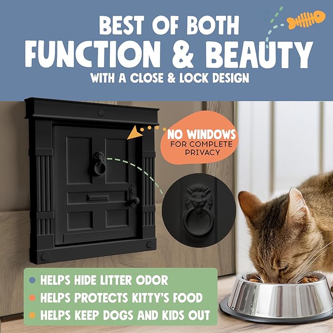 Beacon Hill Interior Cat Door Black- Durable Indoor Cat Door for Tall Cats or Dogs, No Flaps, Stylish and EASY DIY Pet Door, Spacious Large Kitty Door for Cats Up to 20 lbs, by Purrfect Portal
