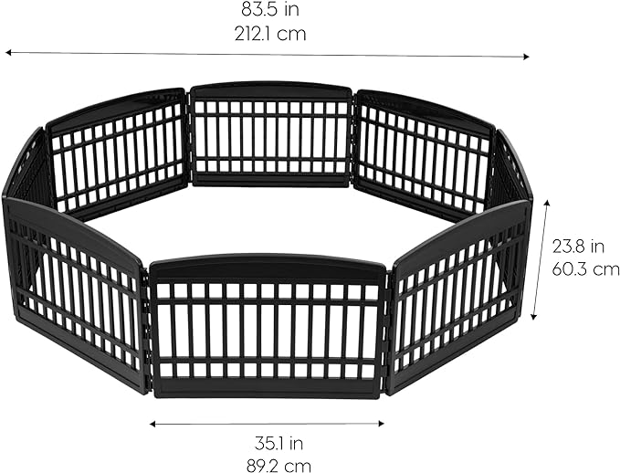 IRIS USA Dog Playpen, 8-Panel 24" Pet Playpen, Puppy Playpen, Indoor/Outdoor Dog Pen, 63 x 63 x 34, Foldable, Customizable, Black