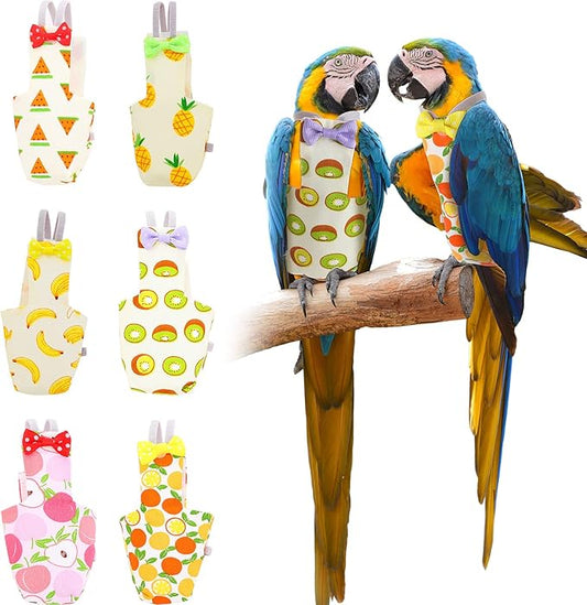 Nuanchu 6 Pieces Bird Diaper Parrot Diapers Bird Flight Suit Diaper Inner Layer Parrot Nappy Clothes for Parakeet Parrot Mini Macaw Budgie Canary, Fruit Style (Medium)