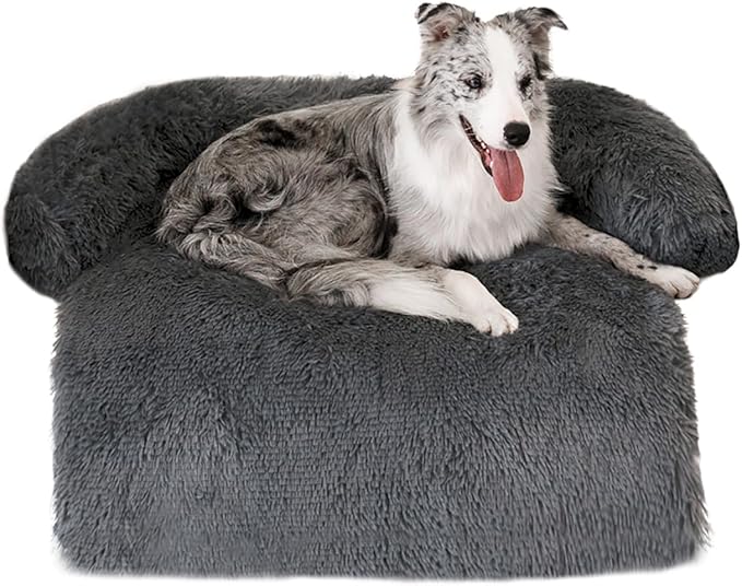 Dog Couch Bed Medium Calming Dog Bed Dog Sofa Couch Beds for Medium Dogs and Cats Fluffy Plush Dog Mats for Furniture Protector with Washable Cover (35x31x5, Gray)