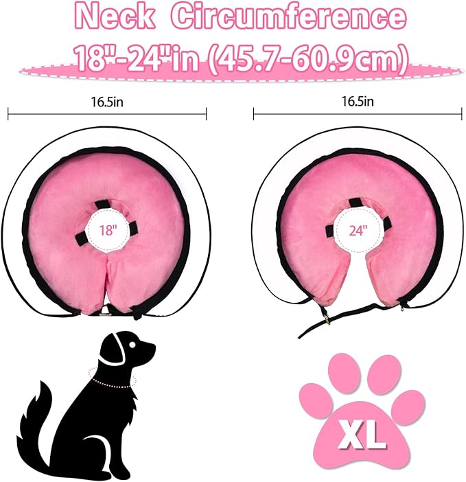 Dog Cone,Dog Surgery Collar,Dog Cones for Small Medium Large Dogs,Inflatable Cone for Dogs,Dog Cone Collar, Does not Impede Vision Dog Recovery Collar(XL Pink)