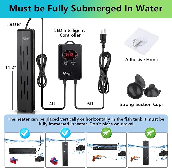 hygger Aquarium Heater,Submersible Fish Tank Heater 100W/200W/300W/500W/800W/1000W/1200W with Digital LED Controller,Memory Function,Auto Shut Off Protection,Heater for Saltwater Freshwater Fish Tank