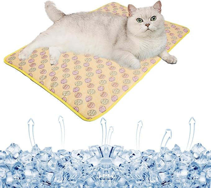 SEIS Dog Ice Pad Ice Silk Cats Kennel Mat Pet Cooling Pad Summer Cool Bamboo Mat Breathable Pad (Yellow, S