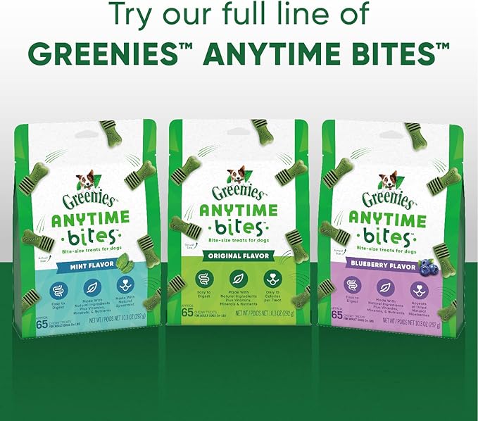 Greenies Anytime Bites Dog Treats, Blueberry Flavor, 10.3 oz. Bag