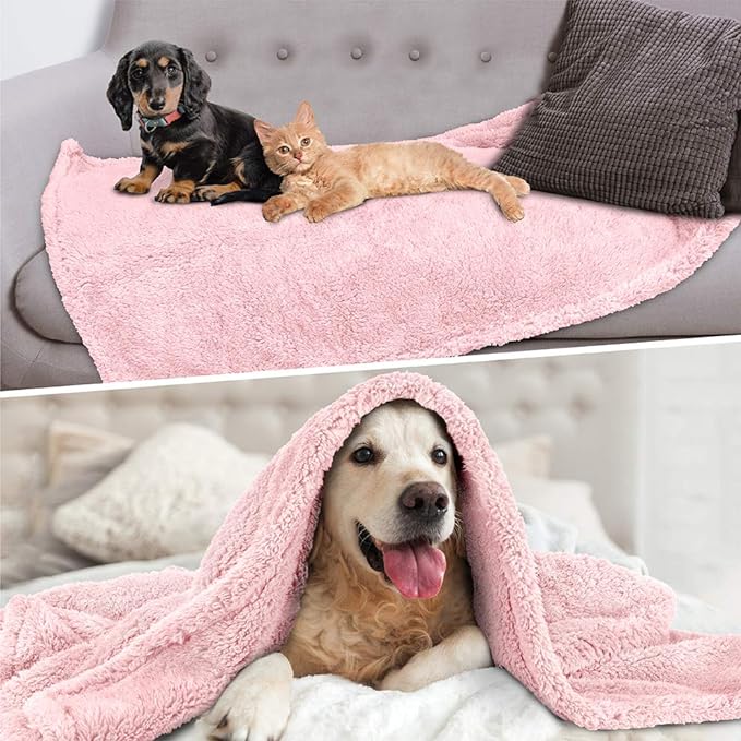 PetAmi Fluffy Waterproof Dog Blanket for Small Medium Dogs, Soft Warm Pet Sherpa Throw Pee Proof Couch Cover, Reversible Cat Puppy Bed Blanket Sofa Protector, Plush Washable Pad (Pink Blush, 24x32)