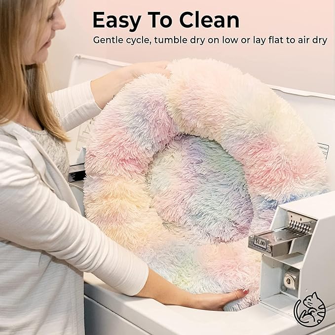Cat Beds for Indoor Cats - Cat Bed Washable 20/24 inches, Dog Beds for Small Medium Dogs, Anti Anxiety Round Fluffy Plush Faux Fur Cat Bed,Thick Bottom Keep Pets Off The Cold Tile
