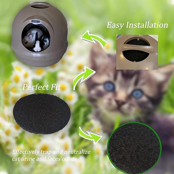 6 Pack Cat Litter Box Replacement Filters Compatible with Petmate Booda Dome Cat Litter Box – Activated Carbon Charcoal Filters to Absorb Odors and Control Damp for Keeping Fresh