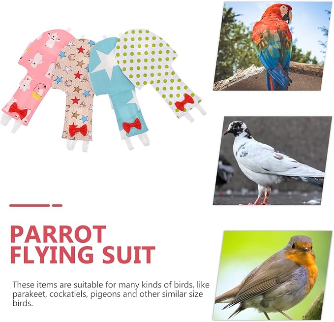 VILLCASE Bird Diaper Harness Flight Suit Clothes, Reusable Parrot Diapers Washable Cotton Protective Parrot Nappies Flight Suite Liners for Macaw Budgies Parakeet Canary (L, 4pcs)