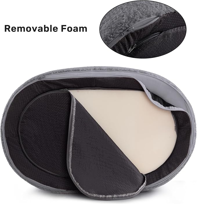 Hollypet Cat Sofa Couch, Pet Sofa for Cats and Small Dogs, Sherpa Fleece Cat Sleeping Bed, Ultra-Soft Snuggle Cat Sofa for Indoor Kitten, Luxury Mini Dog Couch Sofa Bed, Gray