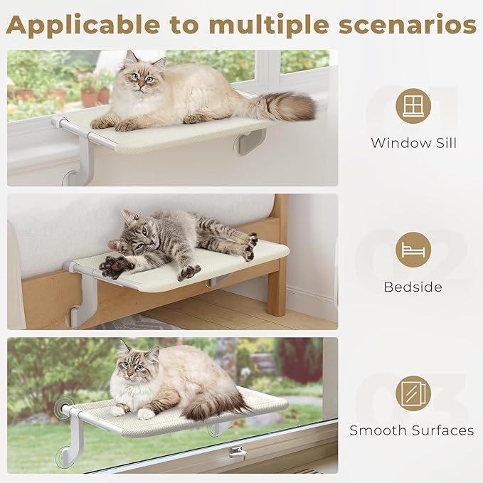 2-in-1 Cat Window Perch, One-Key Adjustment Cat Window Hammock with 4 Suction Cups and Removable Fabrics Cover for Large Cats, Cat Perch for Windowsill, Bedside, Drawer (X-Large Size)