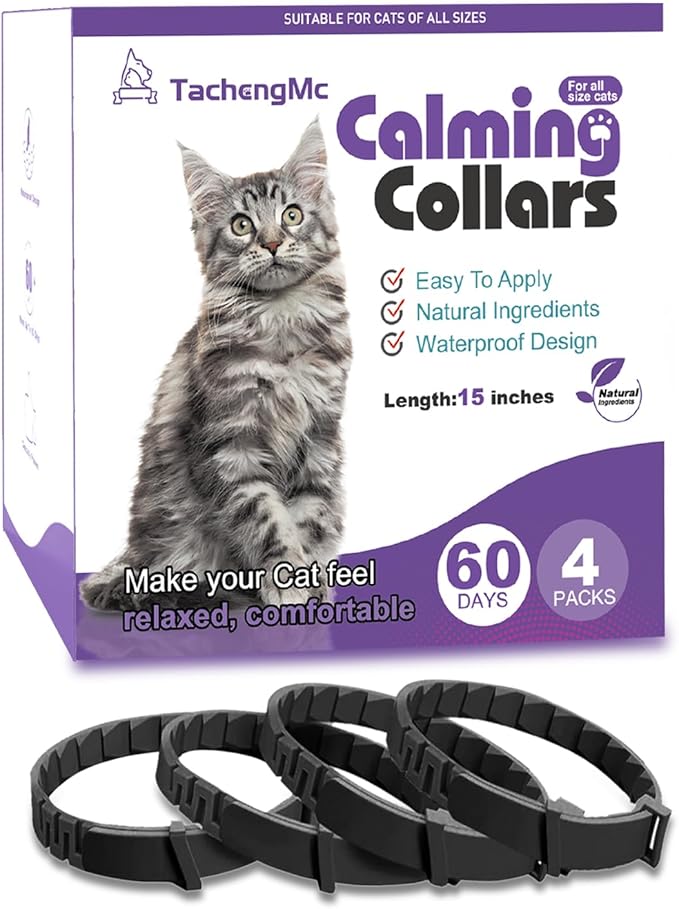 4 Pack Calming Collar for Cats, Cat Collars Efficient Relieve Reduce Anxiety Stress，Make Comfortable Relaxed，Pheromones Collar, Cat Calming Collar Kitten Supplies, Lasting 60 Days, Black