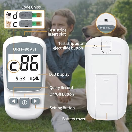 Pet Blood Glucose Meter for Dog Cat with 50 Test Strips, Blood Suger Monitor Kit,Blood Glucose Monitoring System for Dog/Cat Diabetes.