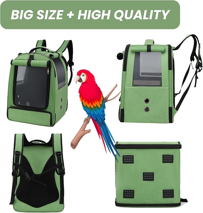 Bird Backpack Carrier Travel cage for Cockatiel, Parrot Carrier Backpack,Parakeet Carrier Travel cage with 2 Bowls Tray and Standing Perch, African Grey Carrier Travel cage for Large and Small Birds