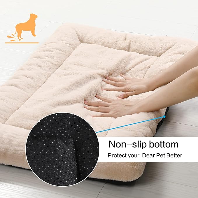 Dog Beds Crate Pad for Medium Dogs Fit Metal Dog Crates,Ultra Soft Dog Crate Bed Washable & Anti-Slip Kennel Pad for Dogs Cozy Sleeping Mat,Cream 30inch