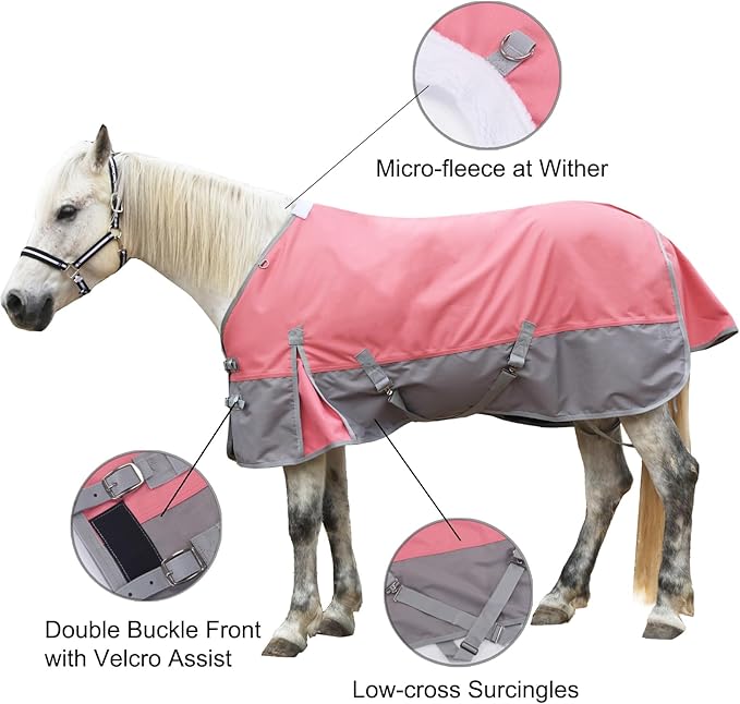 1200 Denier Rip-Stop Turnout Rain Sheet Lightweight Waterproof Breathable Horse Blanket (No Fill) Pinkgrey 78"