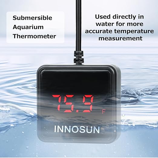 Fish Tank Digital Thermometer, Submersible Aquarium Thermometer for Underwater Use Accuracy 0.2°F, Waterproof Thermometer with USB Power Supply, HD LED Display, Large Digits