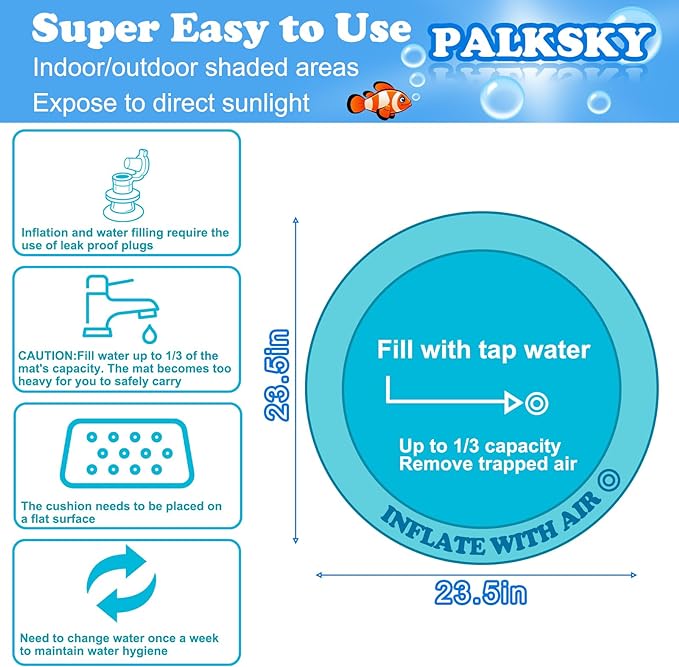 Palksky Cat Water Mat for Cats, Upgraded-Thicken Unbreakable Cat Splash Play Mat, Cat Water Play Mat for Indoor Cats, Interactive Cat Toys for Self Play