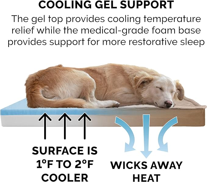 Furhaven Water-Resistant Cooling Gel Dog Bed for Large Dogs w/ Removable Quilt Top & Washable Cover, For Dogs Up to 95 lbs - Indoor/Outdoor Quilt Top Convertible Mattress - Sand, Jumbo/XL