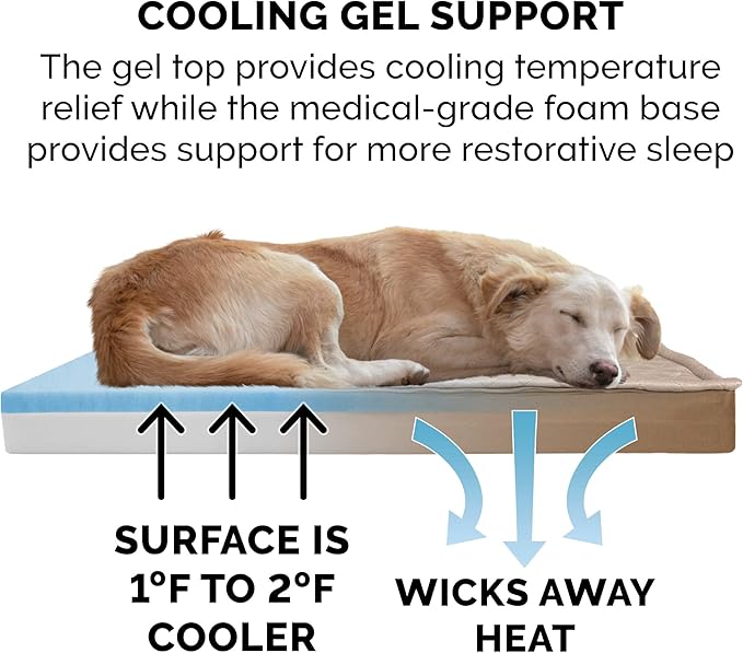 Furhaven Water-Resistant Cooling Gel Dog Bed for Large/Medium Dogs w/ Removable Quilt Top & Washable Cover, For Dogs Up to 55 lbs - Indoor/Outdoor Quilt Top Convertible Mattress - Sand, Large