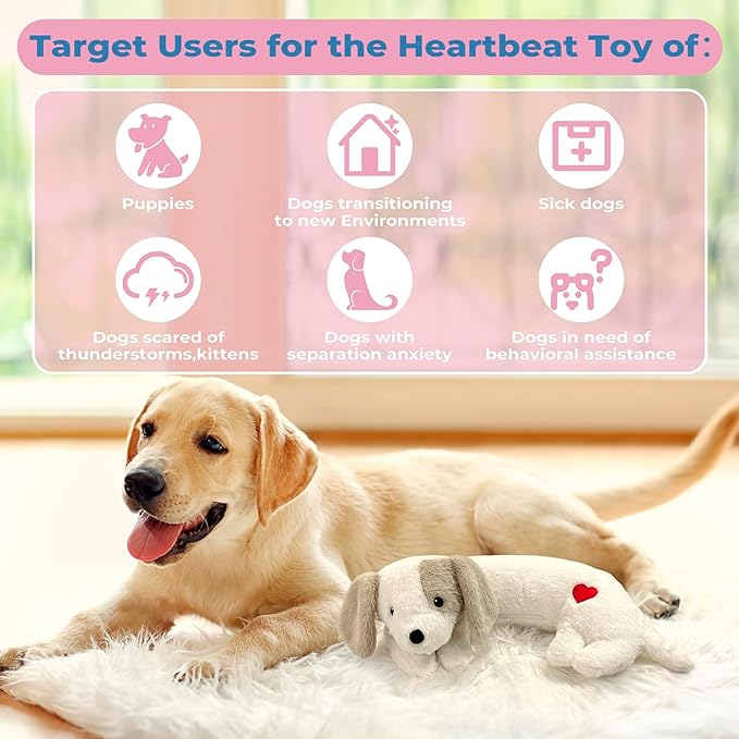 Heartbeat Toy Heartbeat Stuffed Animal for Dogs, Heartbeat Puppy Toy for Anxiety Relief Calming Aid, Heartbeat Stuffed Toy for Behavioral Aid Crate Kennel Training, Puppy Essentials White