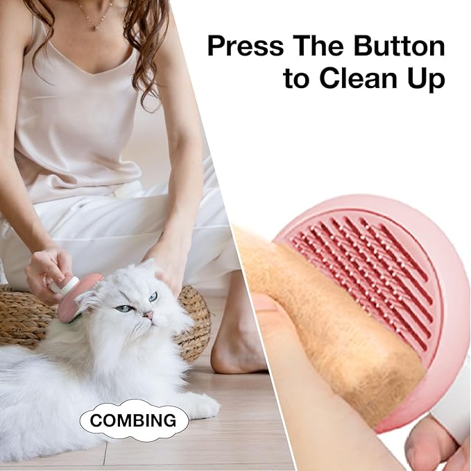 Cat Brush for Shedding, Pet Grooming Self Cleaning Slicker Brush for Cats & Dogs, Cat Deshedding Brush Easily Removes Tangles Hair and Loose Undercoat, Mats Tangled Hair Shedding Dog Brush (Pink)