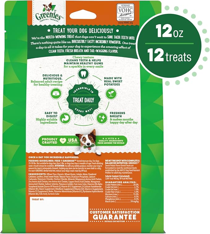 Greenies Regular Natural Dog Dental Treats, Sweet Potato Flavor, 12 oz. Pack (12 Treats)